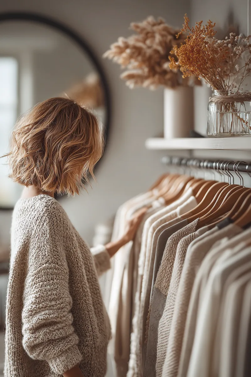 Women searches in closet
